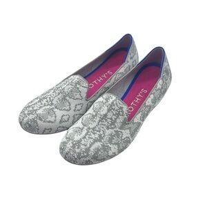 Rothy’s The Loafer Gray White Snake Print Round Toe Slip On Shoes Size 6.5